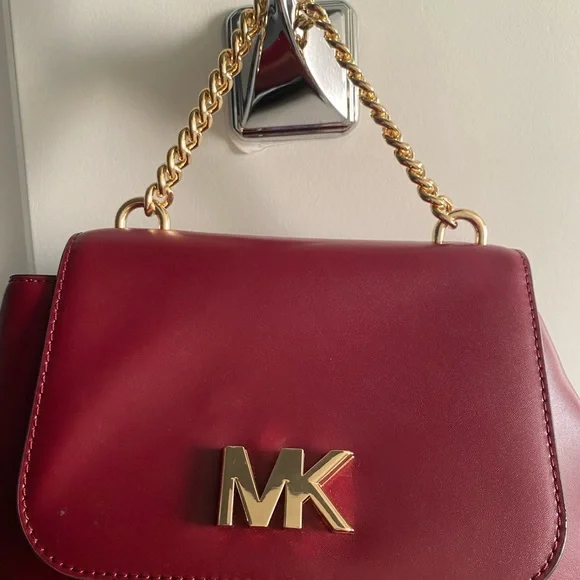 michael kors MOTT chain leather backpack burgundy